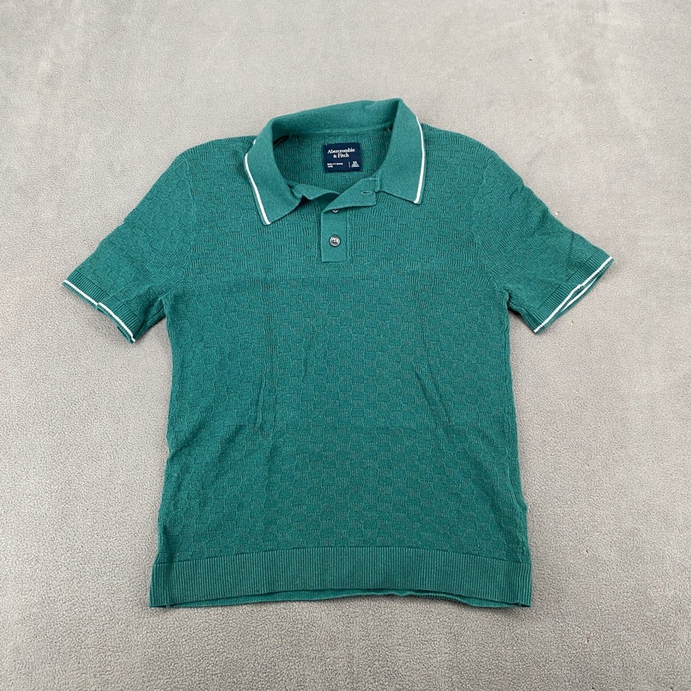 Abercrombie & Fitch Mens XS Green Textured Knit Polo Short Sleeve Tipped Collar